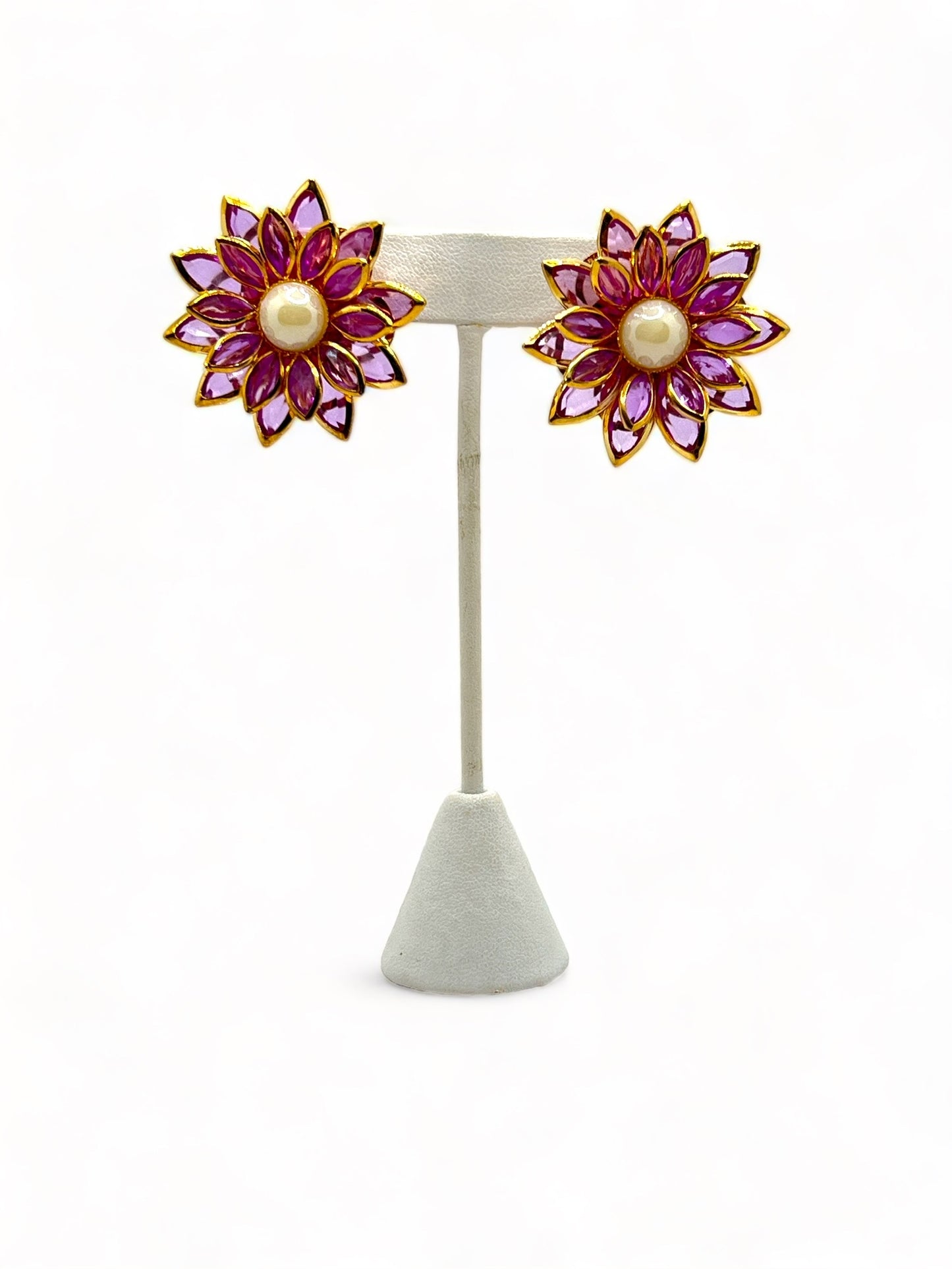 Pink and Pearl Flower Earrings