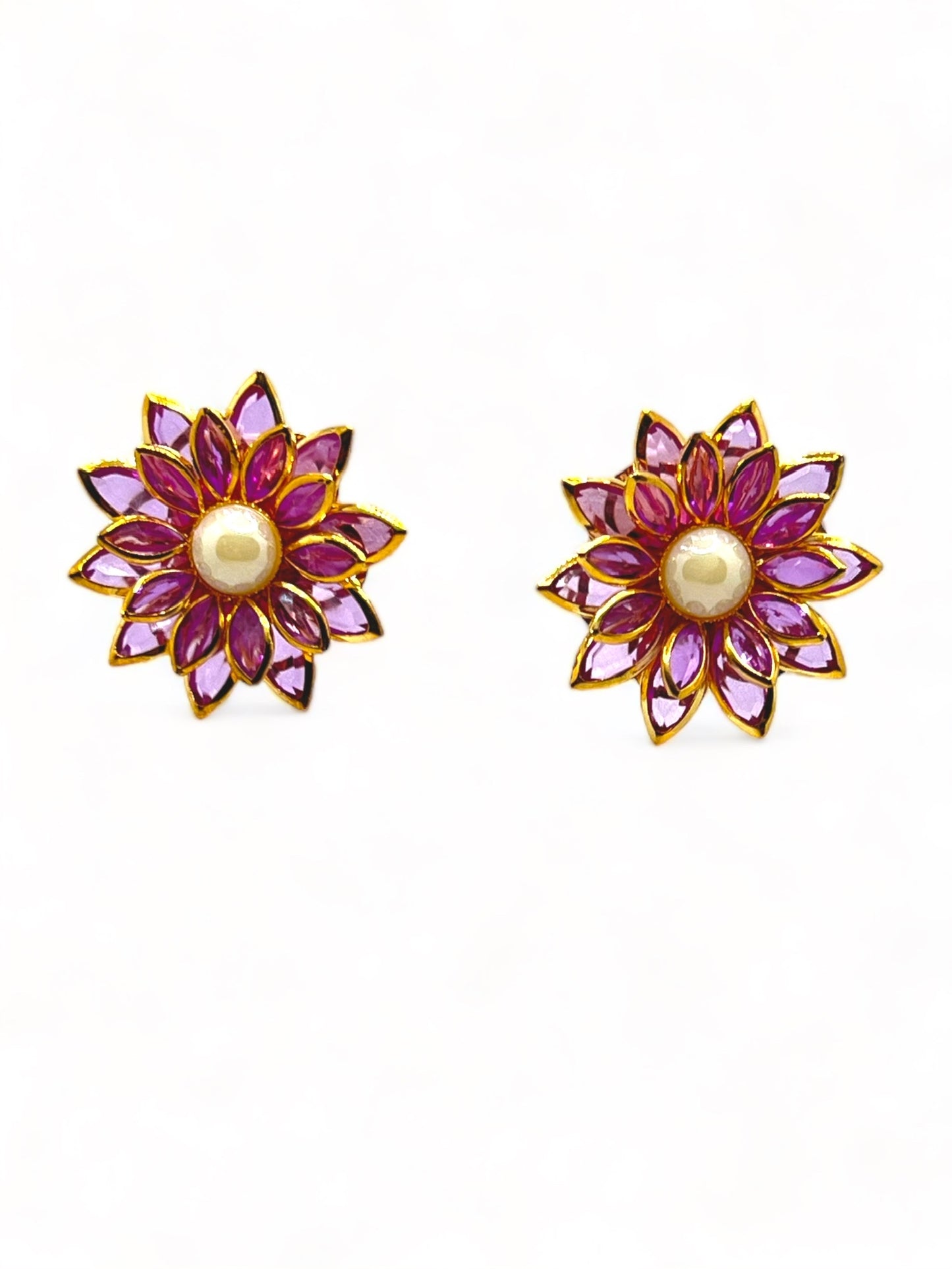 Pink and Pearl Flower Earrings