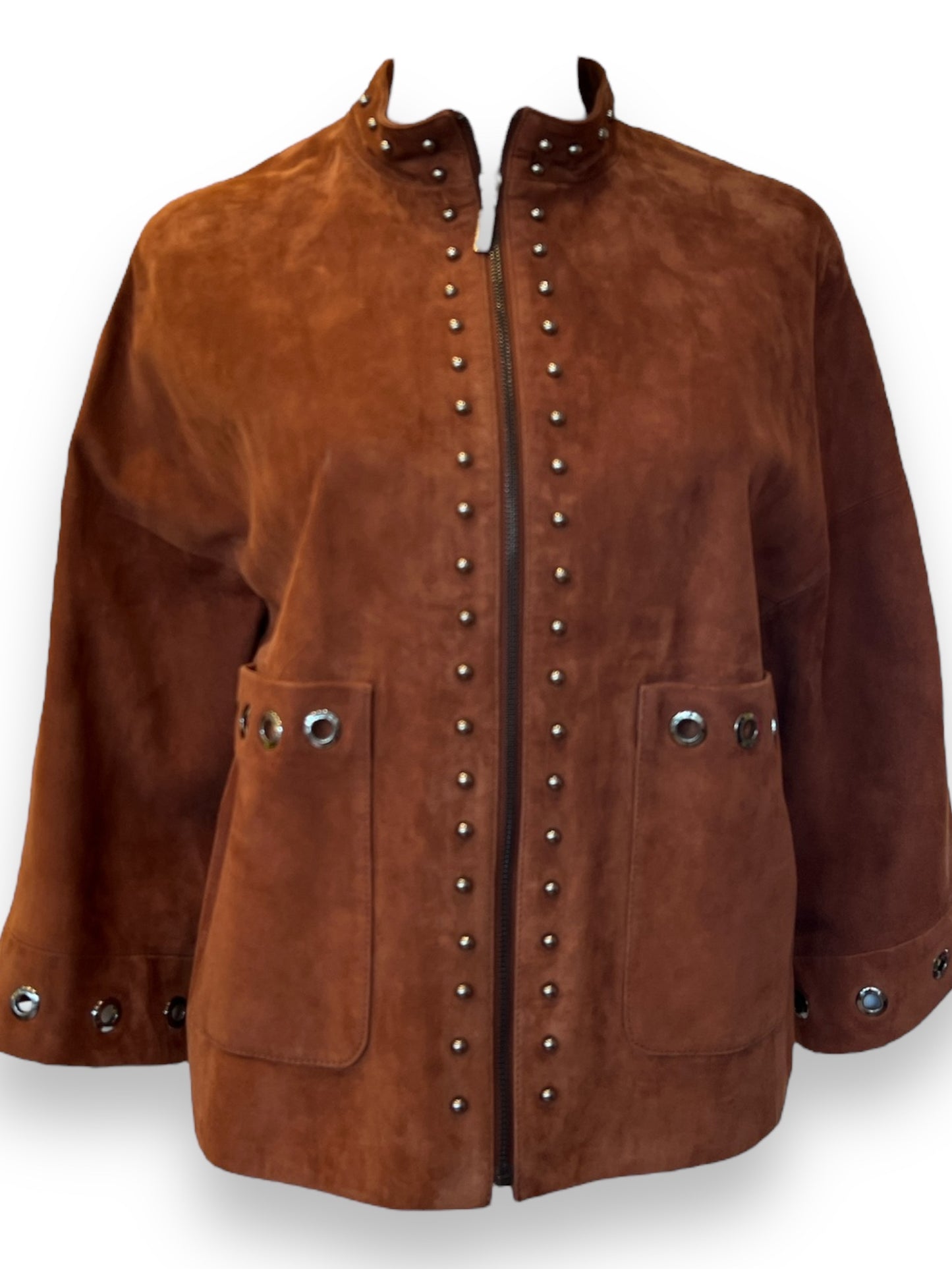 Short Brown Suede Jacket with Pockets