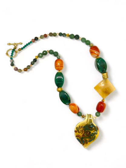 Green and Orange Pendant Necklace