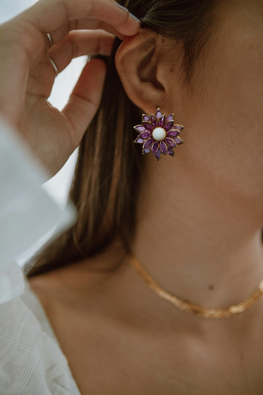 Pink and Pearl Flower Earrings