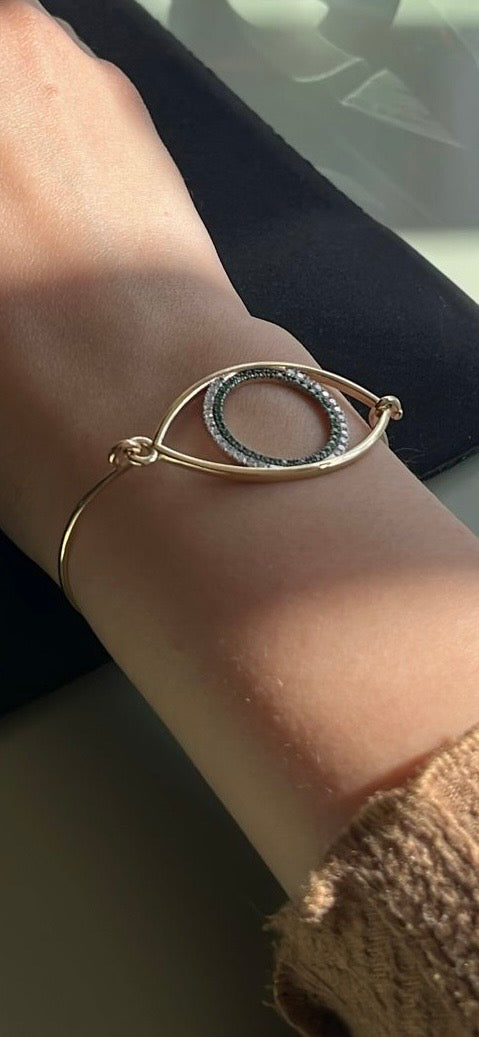 Yellow Gold Eternal Eye Diamond and Gemstones Bangle