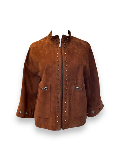 Short Brown Suede Jacket with Pockets