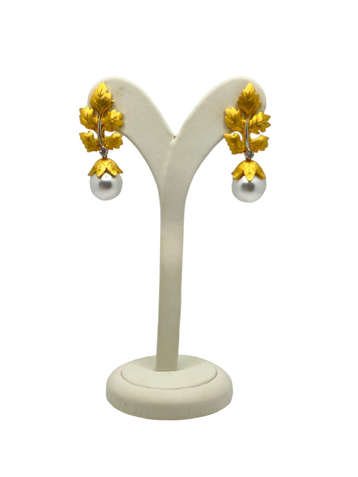 Gold and Pearl Leave Earrings