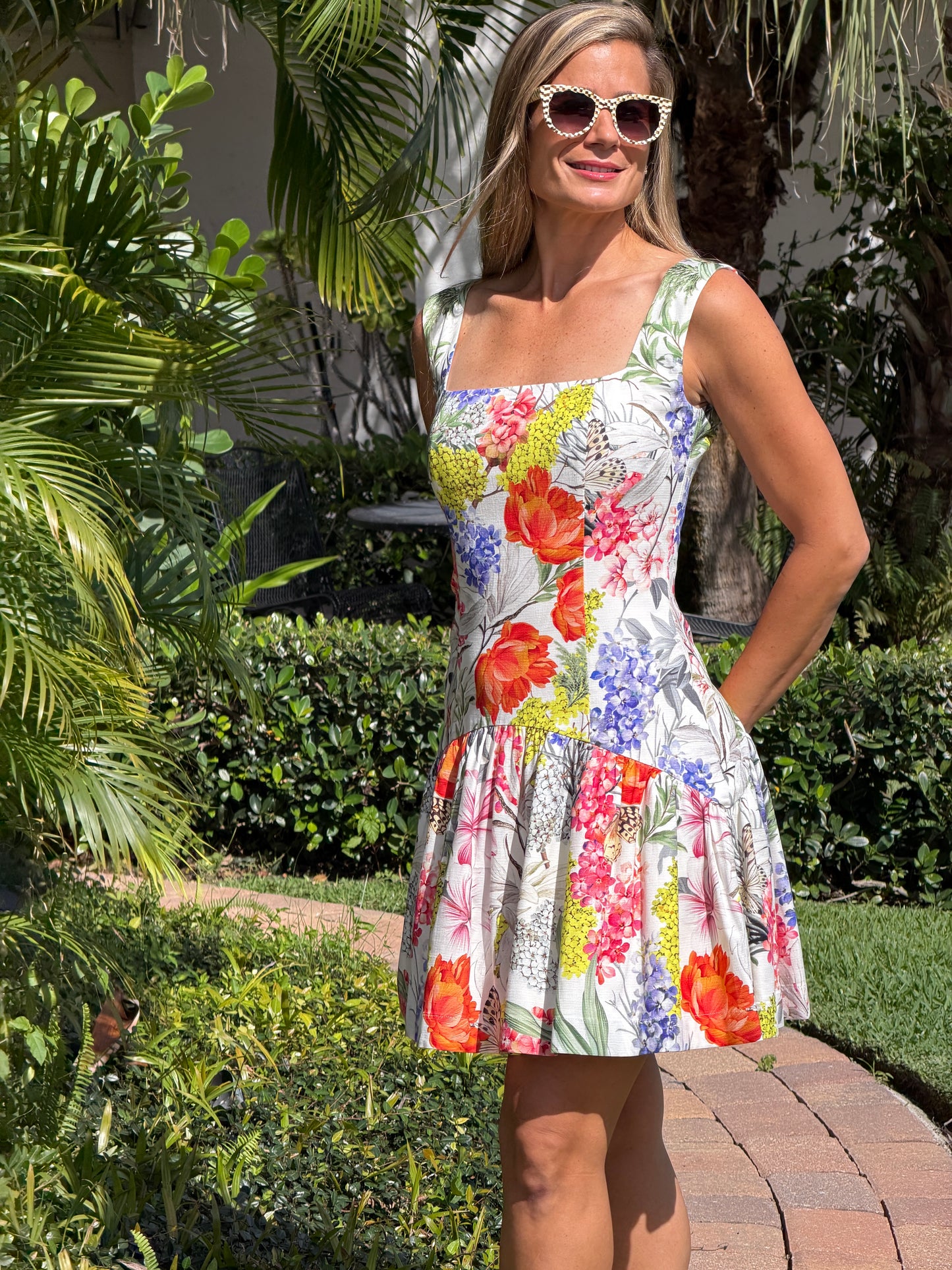 Botanical Garden Square Neck Mini Dress