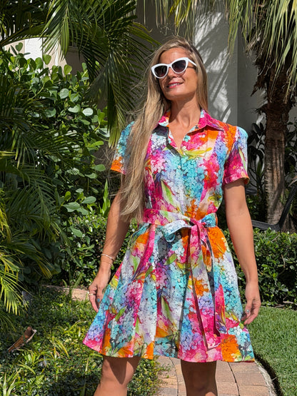 Color Splash Belted Mini Dress