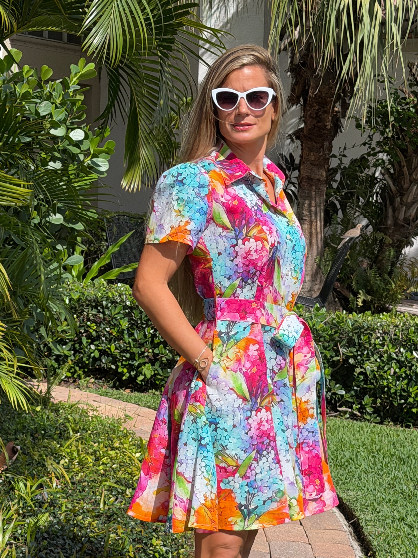 Color Splash Belted Mini Dress
