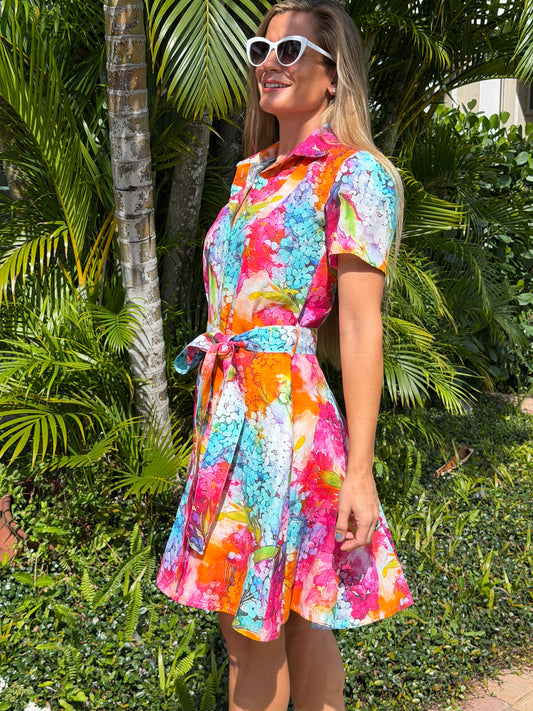 Color Splash Belted Mini Dress