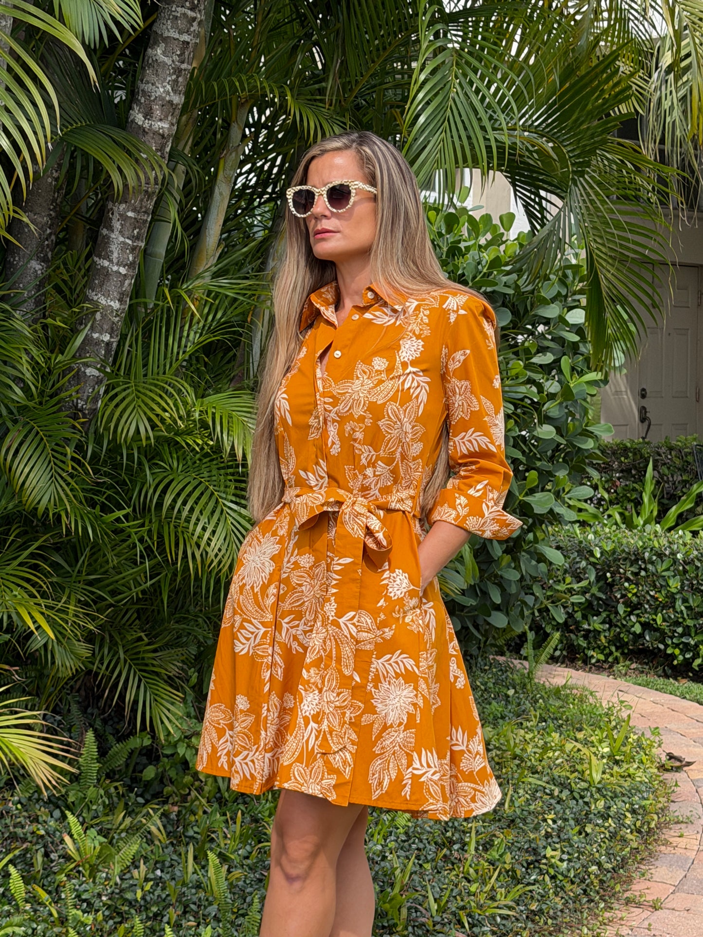 Amber Bloom Belted Mini Dress