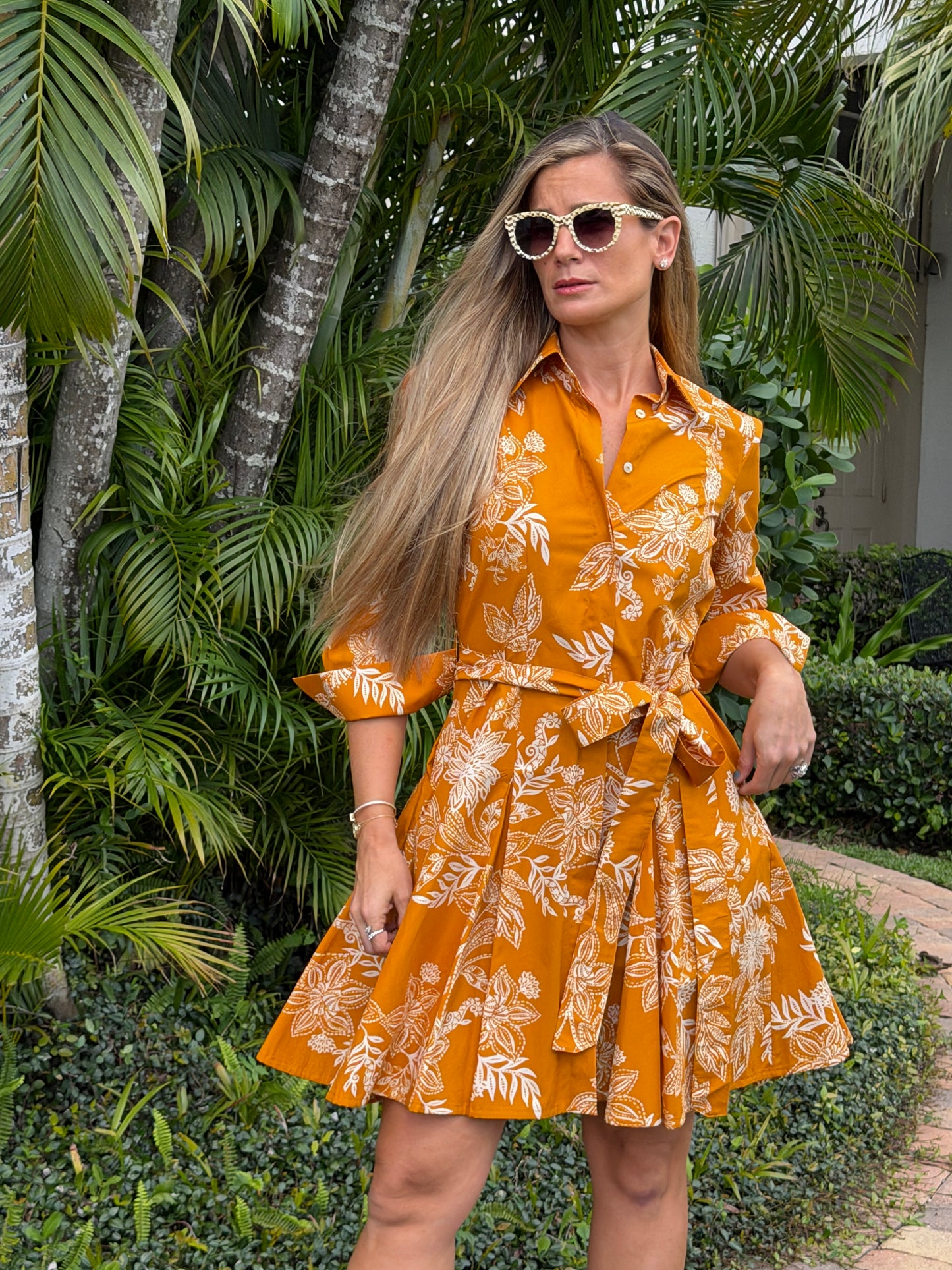 Amber Bloom Belted Mini Dress
