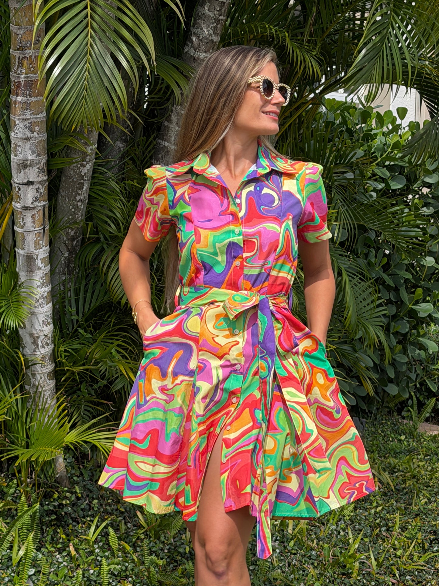 Retro Wave Printed Mini Dress