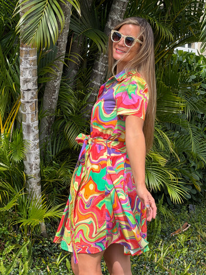 Retro Wave Printed Mini Dress