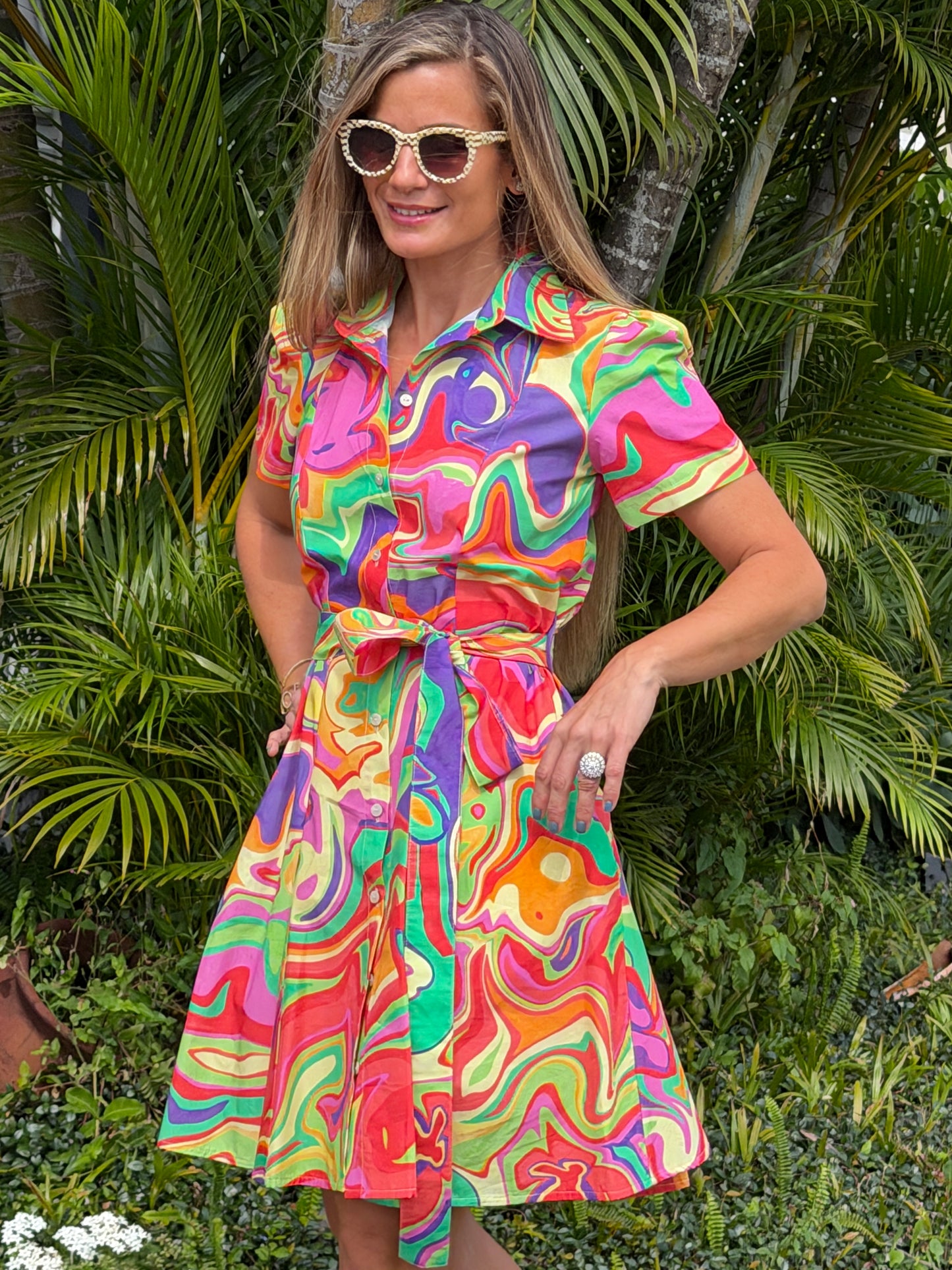 Retro Wave Printed Mini Dress