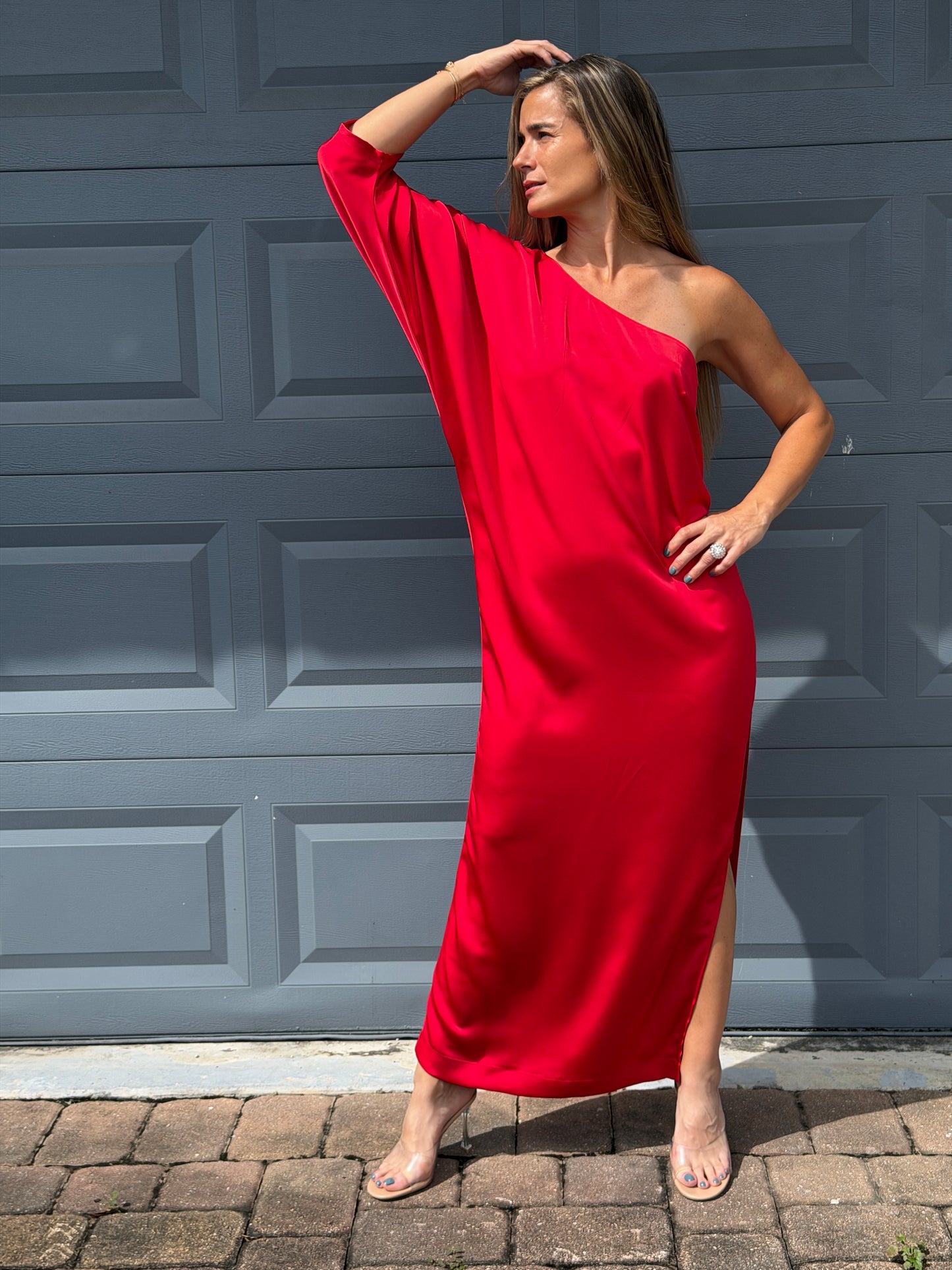 Scarlet One-Shoulder Satin Dress