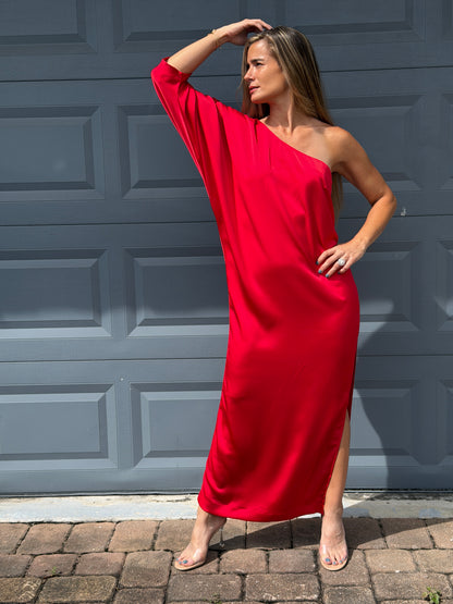 Scarlet One-Shoulder Satin Dress