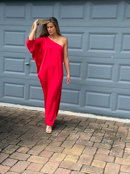 Scarlet One-Shoulder Satin Dress