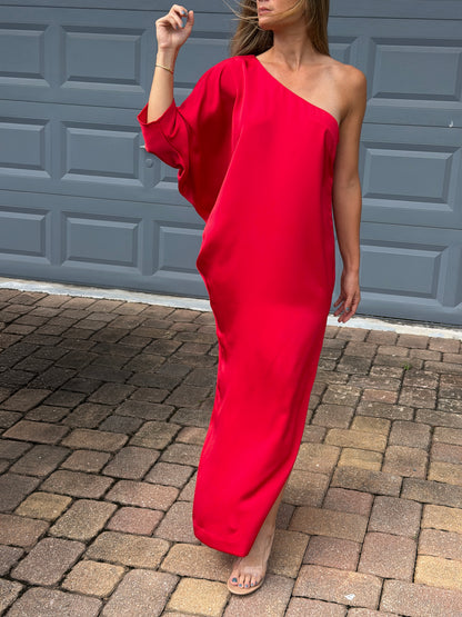 Scarlet One-Shoulder Satin Dress