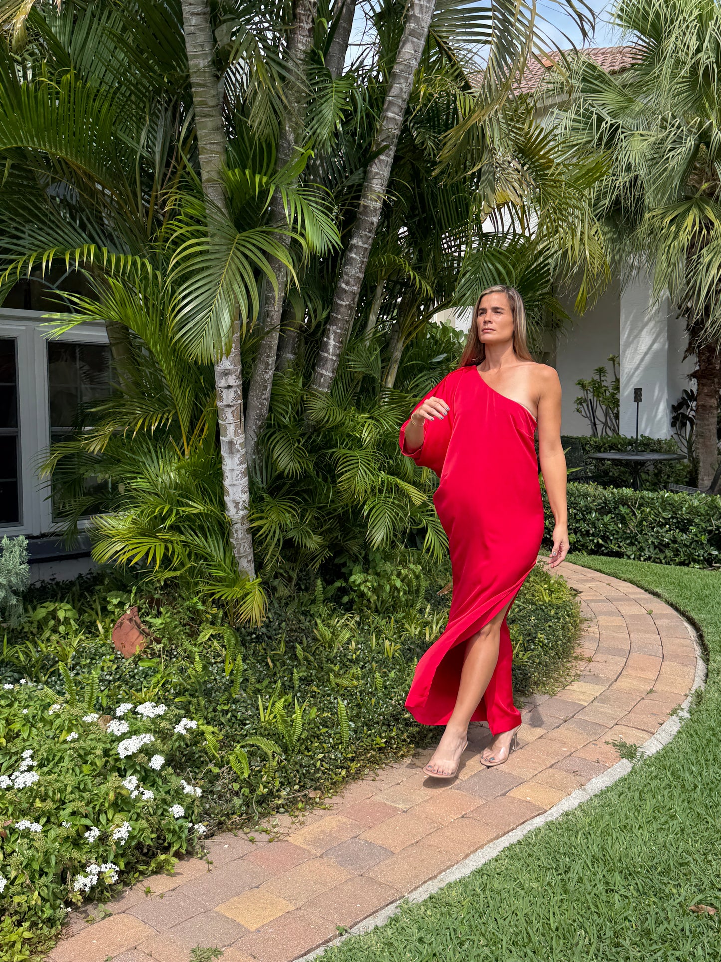 Scarlet One-Shoulder Satin Dress