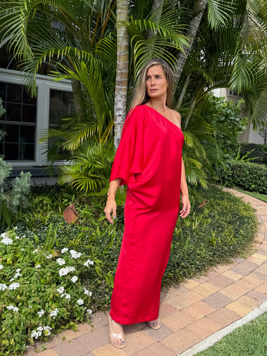 Scarlet One-Shoulder Satin Dress