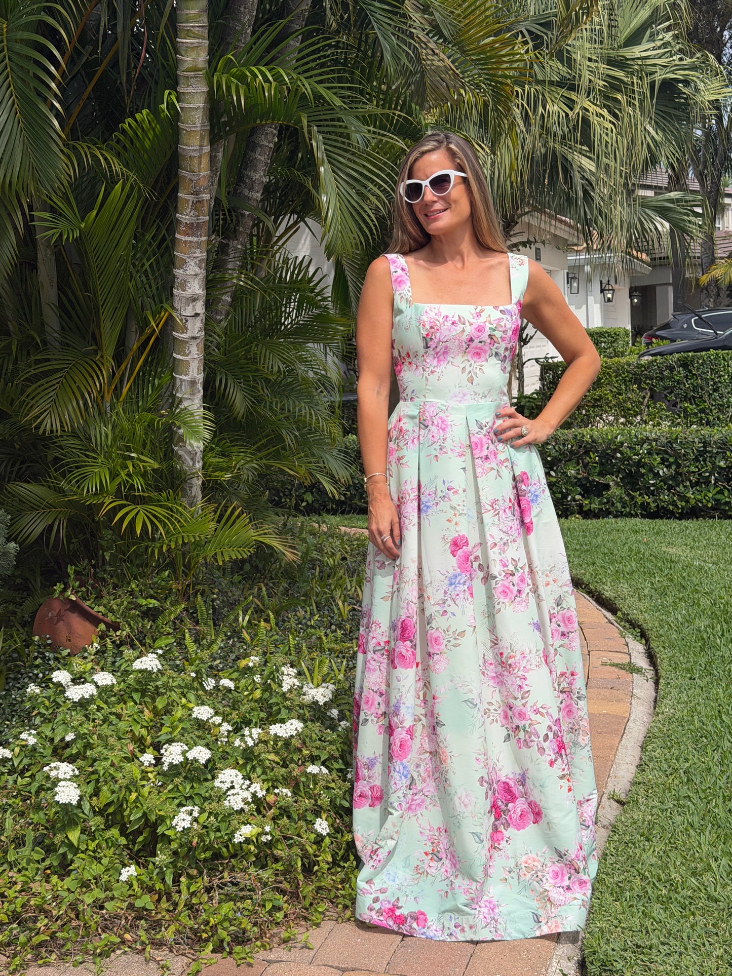 Soft Blossom Square Neck Maxi Dress