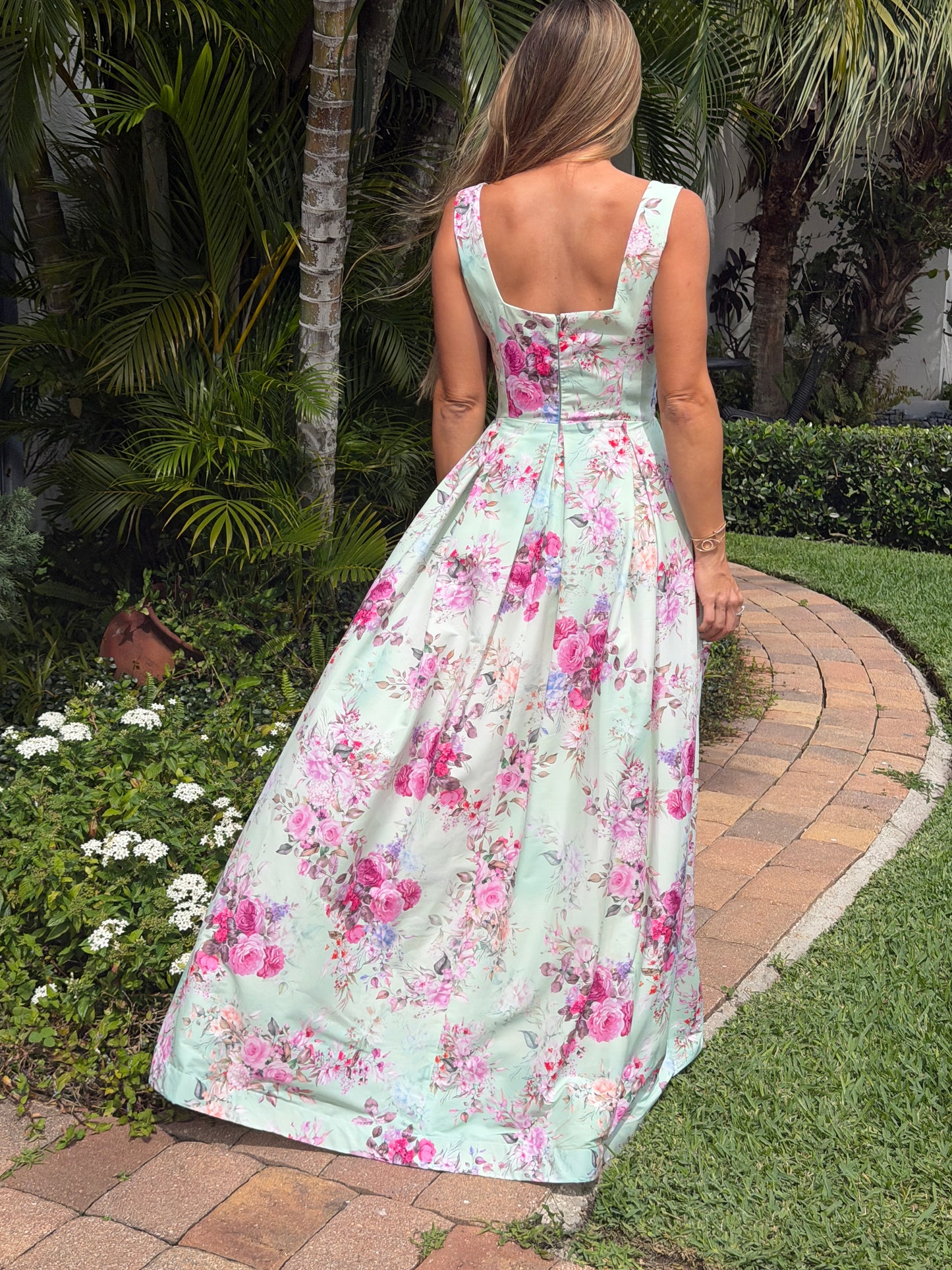 Soft Blossom Square Neck Maxi Dress