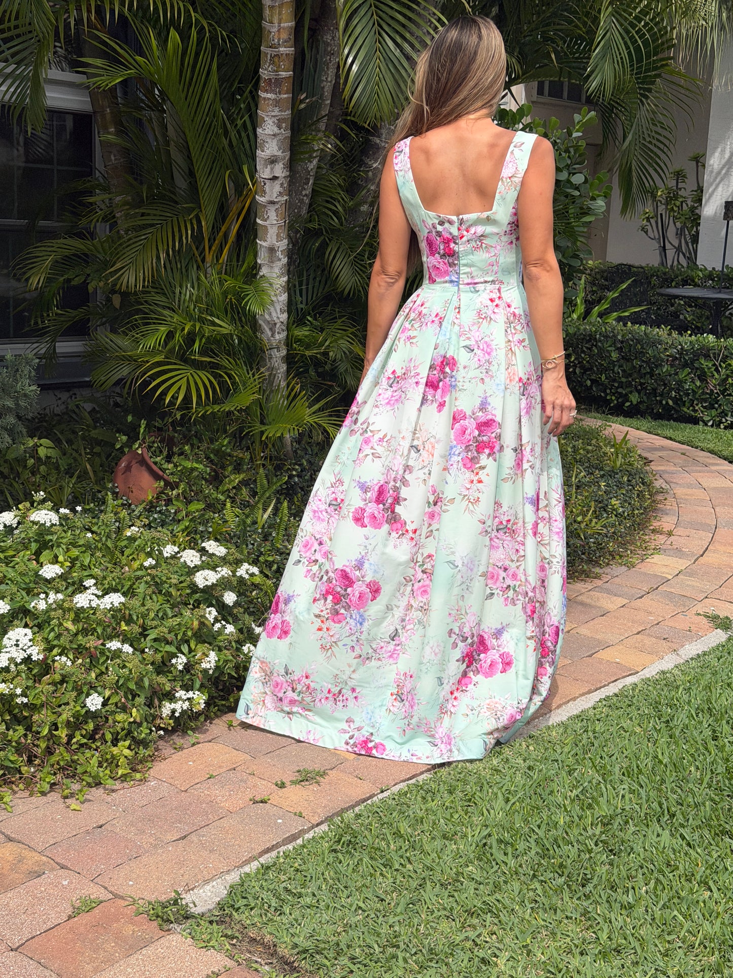 Soft Blossom Square Neck Maxi Dress