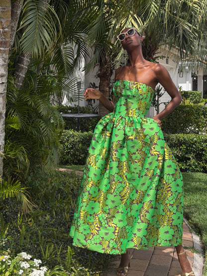 Galia Strapless Green Brocade Gown
